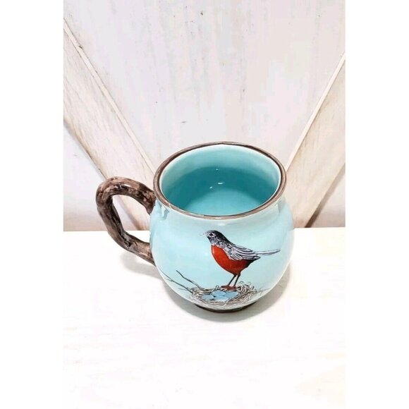 MWW Market Robin Bird Nest Egg Blue  Ceramic Easter Mug Branch Handle - Picture 1 of 5